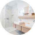 Scandinavian style minimalist shower stall with natural materials